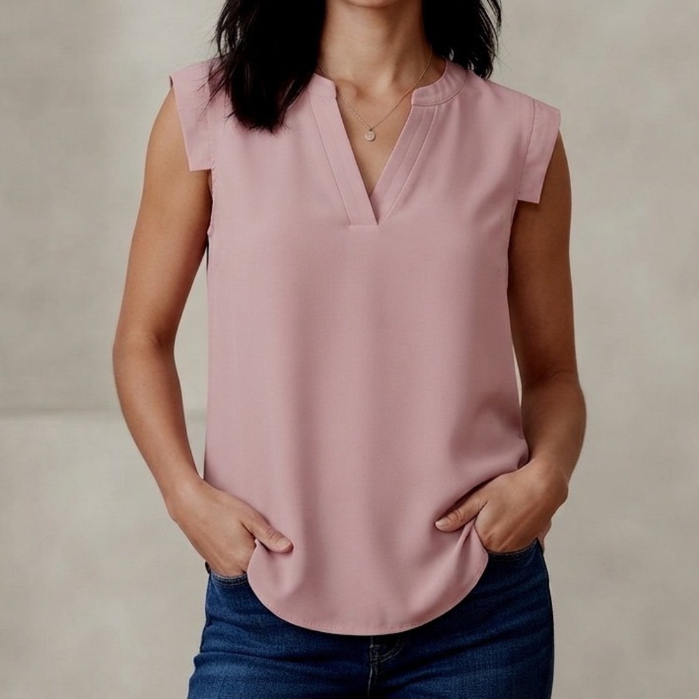 J.Crew‎ Womens Pink Sleeveless Split V-Neck Pleated Crepe Blouse Top Size 4